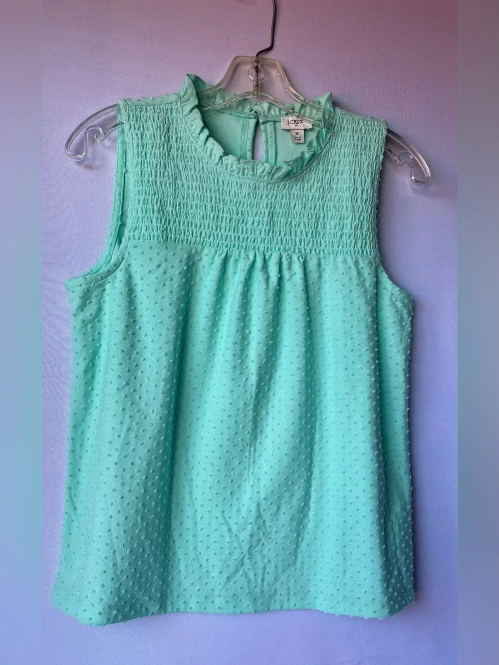 J,Crew Mint Green Smocked Dot Sleeveless Top